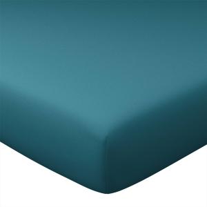 Drap-housse en coton bleu canard 140x200x28