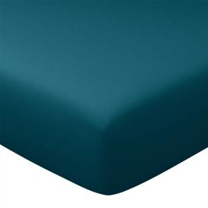 Drap-housse en coton bleu canard 180x200x28cm