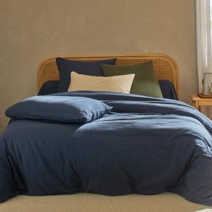 Drap-housse en coton bleu denim 160x200x28