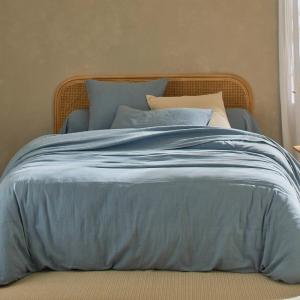 Drap-housse en coton bleu glacier 140x190x28cm