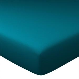 Drap-housse en coton bleu petrole 180x200x28cm