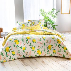 Drap-housse en coton jaune citron 90x190x28cm