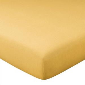 Drap-housse en coton jaune ocre 180x200x28