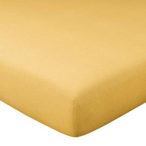 Drap-housse en coton jaune ocre 90x200x28cm