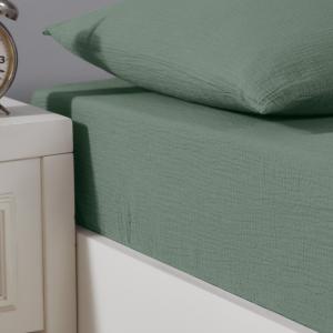 Drap-housse en gaze de coton bonnet 30 cm Lichen 160x200 cm