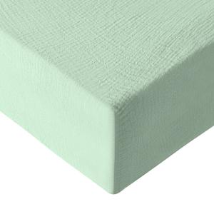 Drap housse en gaze de coton bonnet 30 cm  menthe 140x200 cm