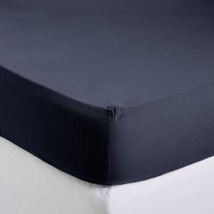 Drap Housse en Gaze de coton lavé Bleu