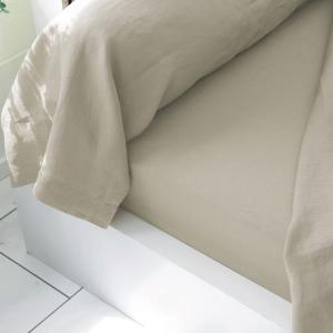 Drap-housse en lin blanc craie 160x200x28