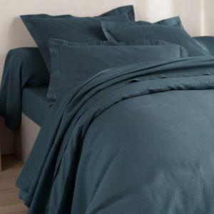 Drap-housse en lin bleu orage 180x200x28cm