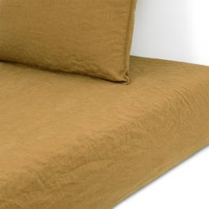 Drap housse en  lin lavé jaune