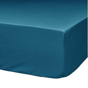 Drap housse en percale bio bleu paon 160 x 200 cm