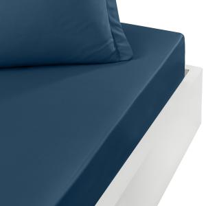 Drap housse en percale bonnet 40cm Indigo 140x190 cm