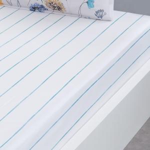 Drap housse en percale coton bonnet 30 cm blanc motif bleu…