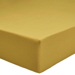 Drap housse en percale de coton bio jaune ocre 140x200