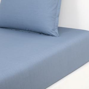 Drap housse en percale de coton bleu 90 x 190 cm