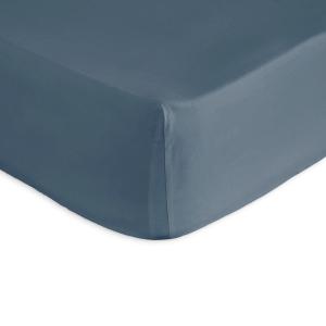 Drap housse en percale de coton PURE 160x200 28 cm bleu