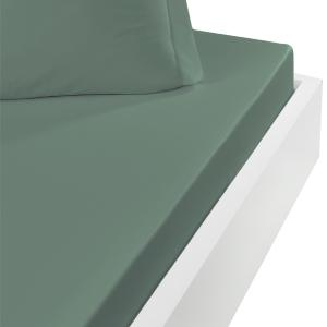 Drap housse en percale lavée bonnet 30 cm  lichen 160x200 c…