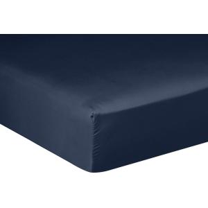Drap housse en satin de coton bleu marine 140x190 cm