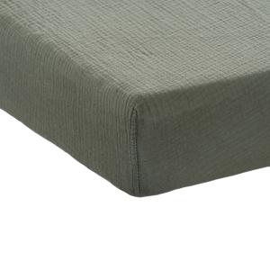 Drap housse gaze de coton 2-en-1 uni vert 140 x 190 cm