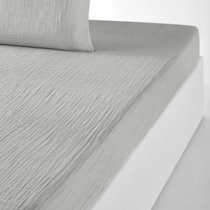 Drap housse gaze de coton gris glacier 140x190 cm