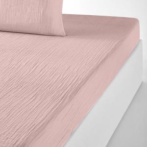 Drap housse gaze de coton rose lotus 180x200 cm