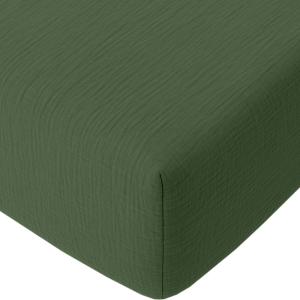 Drap housse gaze de coton vert cèdre 180x200 cm