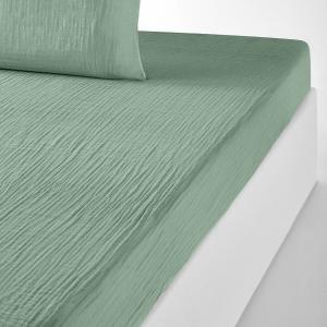 Drap housse gaze de coton vert givrée 140x190 cm