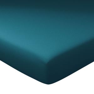 Drap-housse grand bonnet en coton bleu canard 160x200x30