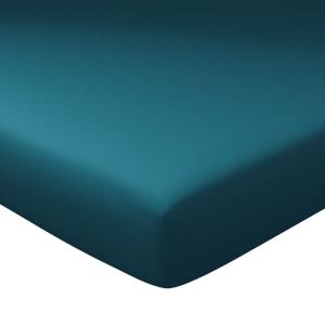 Drap-housse grand bonnet en coton bleu canard 180x200x32cm