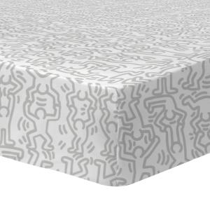 Drap-housse imprimé en coton Blanc/Gris