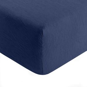 Drap housse lin cobalt 200x200 cm