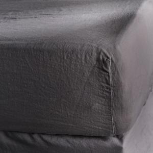 Drap housse Lin lavé 2 personnes uni  180x200 cm Gris anthr…