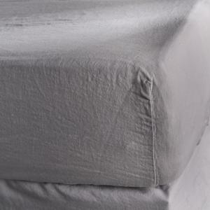 Drap housse Lin lavé 2 personnes uni  180x200 cm Gris clair