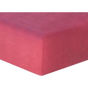 Drap housse lin lavé rose framboise 140x190x30