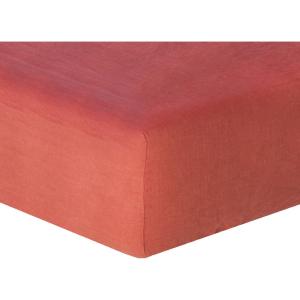 Drap housse lin lavé terracotta 180x200x40