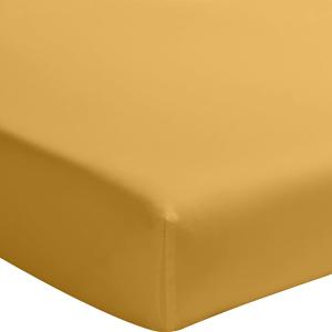 Drap housse percale de coton jaune moutarde 140x190 cm