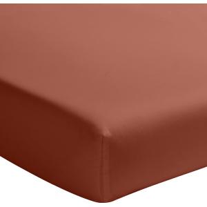 Drap housse percale de coton lavé terracotta 140x190 cm