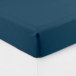 Drap housse percale de coton uni bleu 140 x 190 cm