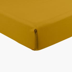 Drap housse percale de coton uni jaune 140 x 190 cm