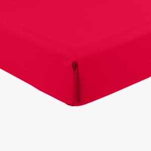 Drap housse percale de coton uni rouge 160 x 200 cm