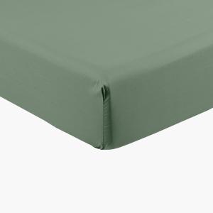 Drap housse percale de coton uni vert 180 x 200 cm