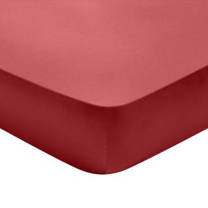 Drap housse   Satin de coton Coloris Rouge 90x190 cm