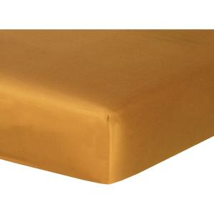 Drap housse satin de coton jaune safran 160x200x30