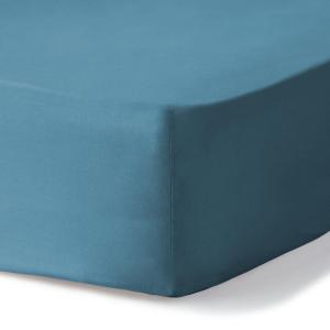 Drap housse satin lavé de coton bio bleu orage 200x200x40