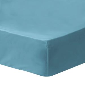 Drap-housse uni en coton lavé Bleu glacier