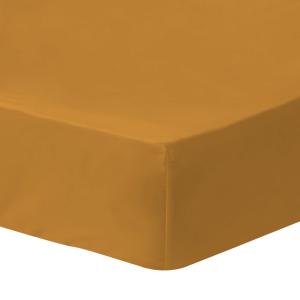 Drap-housse uni en coton lavé Caramel