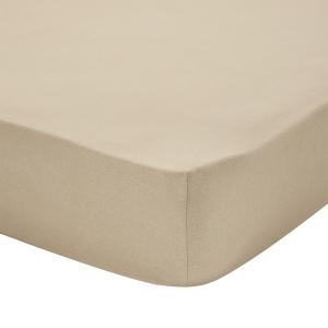 Drap housse uni en flanelle de coton beige sésame 80x200