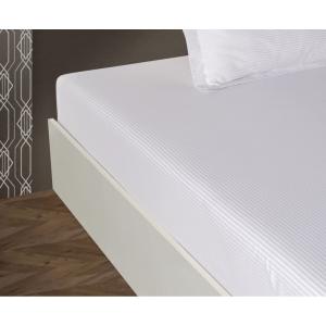 Drap plat 2 personnes  240x300 cm satin de coton rayé blanc