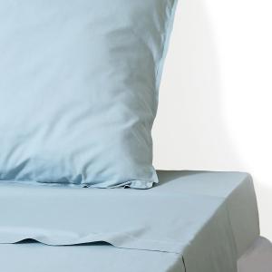 Drap plat coton lavé bleu ciel 240x300