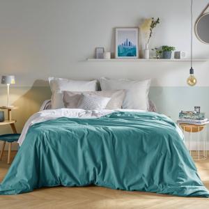 Drap plat en coton bio bleu lagon 240 x 300 cm